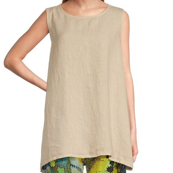 bryn Walker Pira Light tan Beige Linen Sleeveless Oversize Split Side Tank Small - Picture 1 of 7